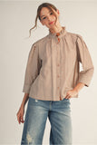 Mocha Stripe Button Top G14076