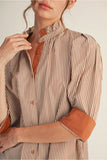 Mocha Stripe Button Top G14076