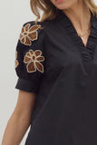 Black Embroidered Sleeve Top T27862
