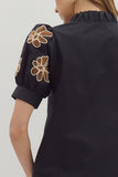 Black Embroidered Sleeve Top T27862