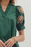 Green Embroidered Sleeve Top T27862