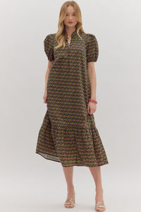 Black Floral Print Midi Dress D28148