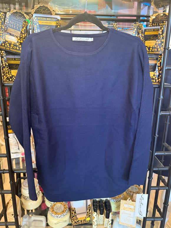 FX Cashmere 2-Pocket Scoop Neck Sweater- Navy