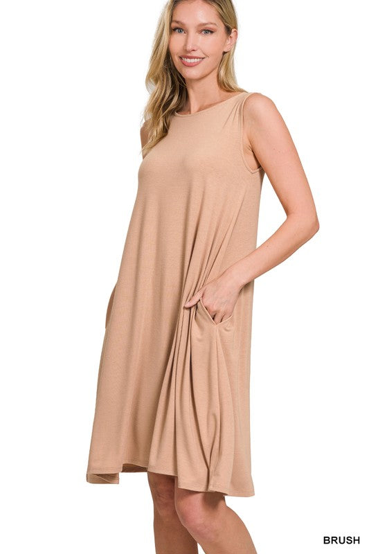 Sleeveless T-Shirt Dress w/ Pockets -Brush – Simply Chic Monogram Boutique Rockingham