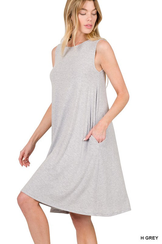 Sleeveless T-Shirt Dress w/ Pockets -Grey XL Sleeveless T-Shirt Dress w/ Pockets -Grey XL