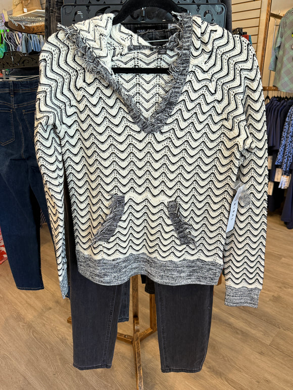 L/S HOODED SWEATER W/FRINGE DETAIL