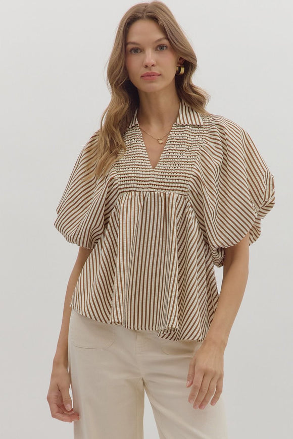 Caramel Stripe Dolman Sleeve Top T28721