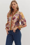 Ecru Floral Print Ruffle Top T28477