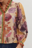 Ecru Floral Print Ruffle Top T28477
