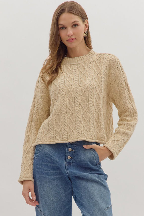 Natural Textured Cable Knit Sweater T27372