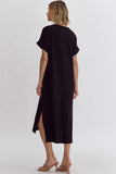 Black Ribbed Midi Dress w/ Slit