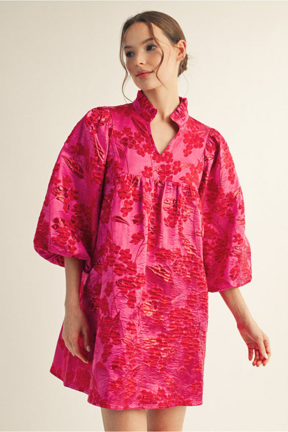Hot Pink Floral Jacquard Dress G14867