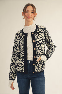 Black Leopard Button Sweater H50013