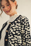 Black Leopard Button Sweater H50013