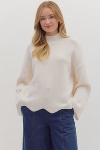Cream Scallop Hem Sweater T28821