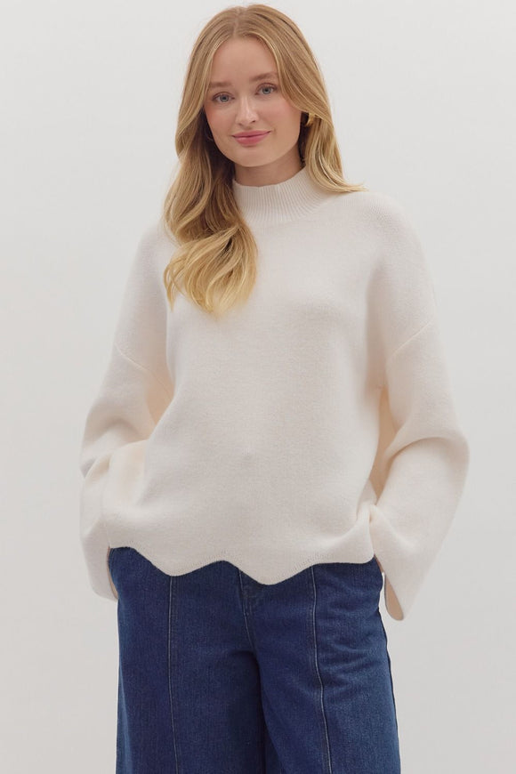 Cream Scallop Hem Sweater T28821