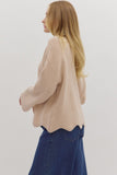 Oatmeal Scallop Hem Sweater T28821