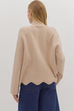 Oatmeal Scallop Hem Sweater T28821
