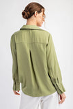STUDDED LONG SLEEVE BUTTON DOWN TOP -Avocado