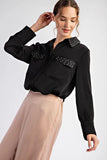 STUDDED LONG SLEEVE BUTTON DOWN TOP -Black