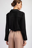 STUDDED LONG SLEEVE BUTTON DOWN TOP -Black