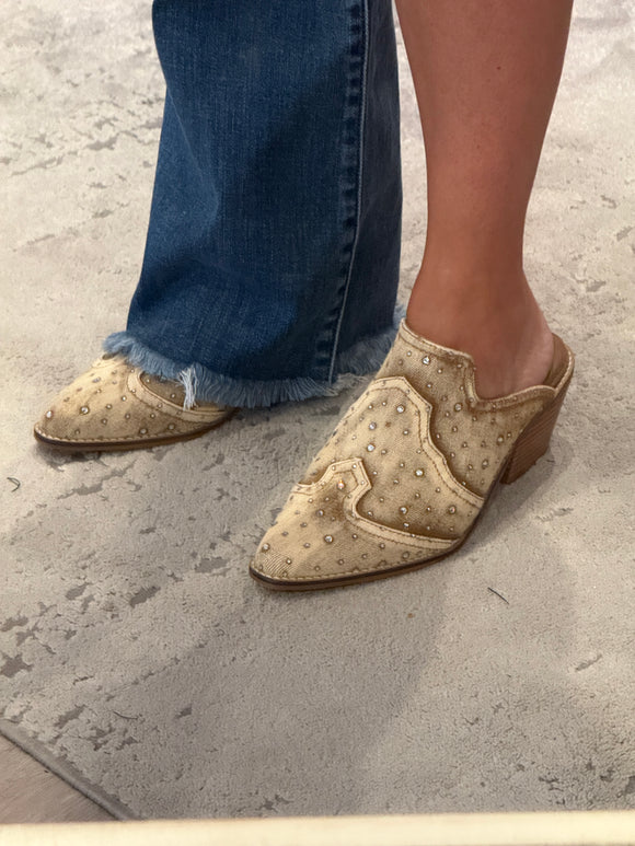 Corky’s Tex Mex Bootie- Tan Washed Denim