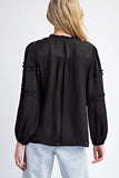 LONG SLEEVE RUFFLE BLOUSE TOP -Black