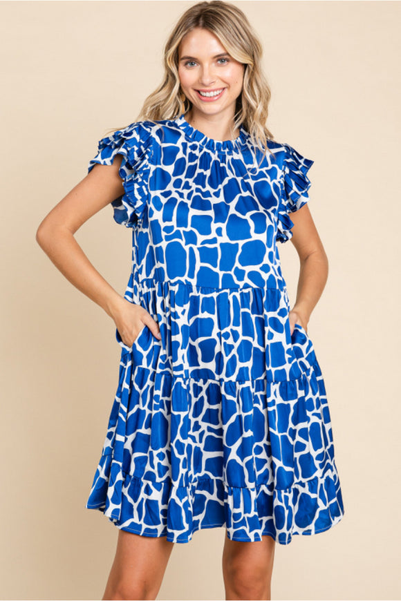 Royal Blue Satin Print Dress