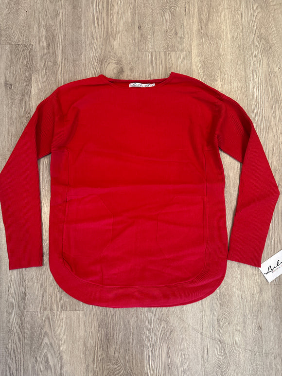 FX Cashmere 2-Pocket Scoop Neck Sweater- Crimson