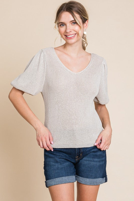 Oatmeal Knit Top w/ Peasant Sleeves