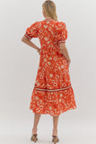 Rust Floral Print MIDI Dress D27344