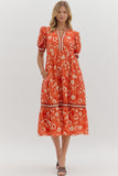 Rust Floral Print MIDI Dress D27344