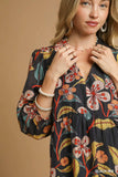 Tropical Floral Ruffle Mini Dress-Black Mix K0944