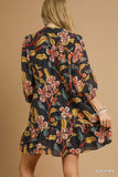 Tropical Floral Ruffle Mini Dress-Black Mix K0944