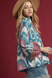 Ikat Print Boho Blouse-Slate Blue C5623