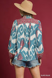 Ikat Print Boho Blouse-Slate Blue C5623