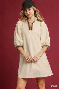 High Neck Jacquard Mini Dress-Cream K1244