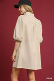 High Neck Jacquard Mini Dress-Cream K1244