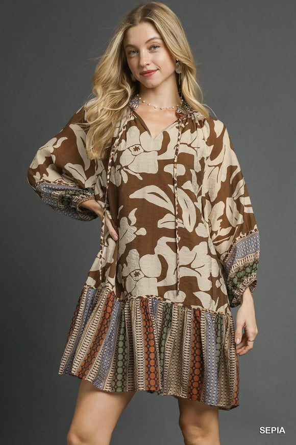 Mix Media Printed Mini Dress K5468
