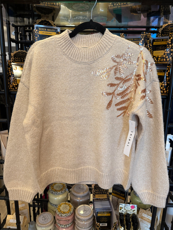L/S MOCK NK SWEATER W/SEQUIN