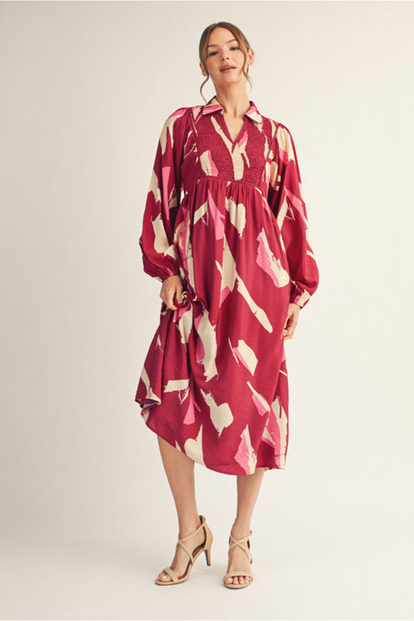 Magenta Abstract Print MIDI Dress H12573