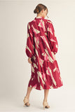 Magenta Abstract Print MIDI Dress H12573