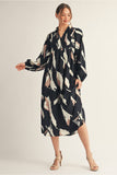 Black Abstract Print MIDI Dress H12573