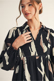 Black Abstract Print MIDI Dress H12573