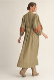 Taupe Stripe Embroidery Midi Dress B12672