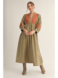 Taupe Stripe Embroidery Midi Dress B12672