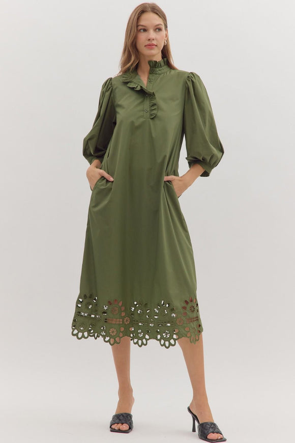 Olive Scallop Cutout Hem Midi Dress D28873