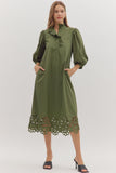 Olive Scallop Cutout Hem Midi Dress D28873