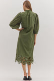 Olive Scallop Cutout Hem Midi Dress D28873