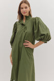 Olive Scallop Cutout Hem Midi Dress D28873